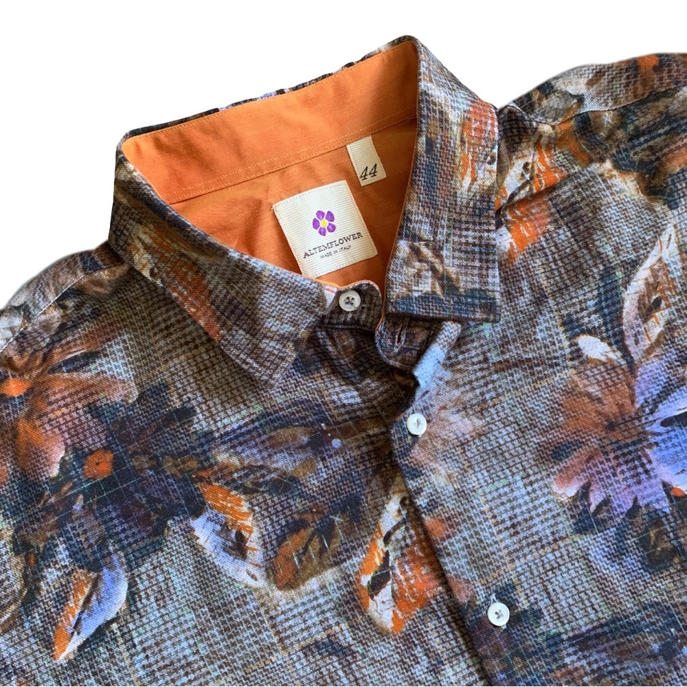 Altemflower Floral Pattern Button Up Long Sleeve Made in Italy Size Large